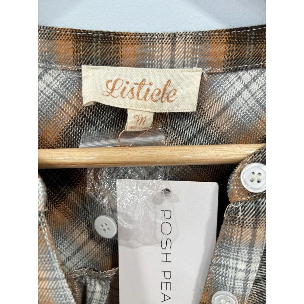 NEW Listicle Plaid Peplum Style Dress Size Medium Flannel Cottagecore Prairie - Picture 3 of 9